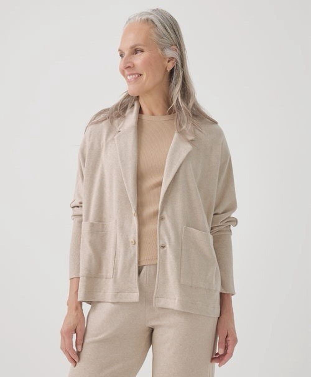 Pact Airplane Relaxed Blazer Cardigan S Wheat Heather Beige 100% Organic Cotton